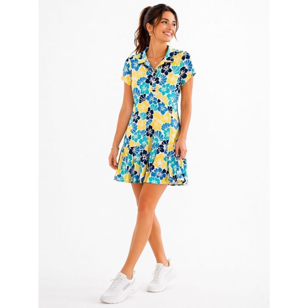 J.McLaughlin Floral Polo Dress Blue Yellow Golf Tennis Small